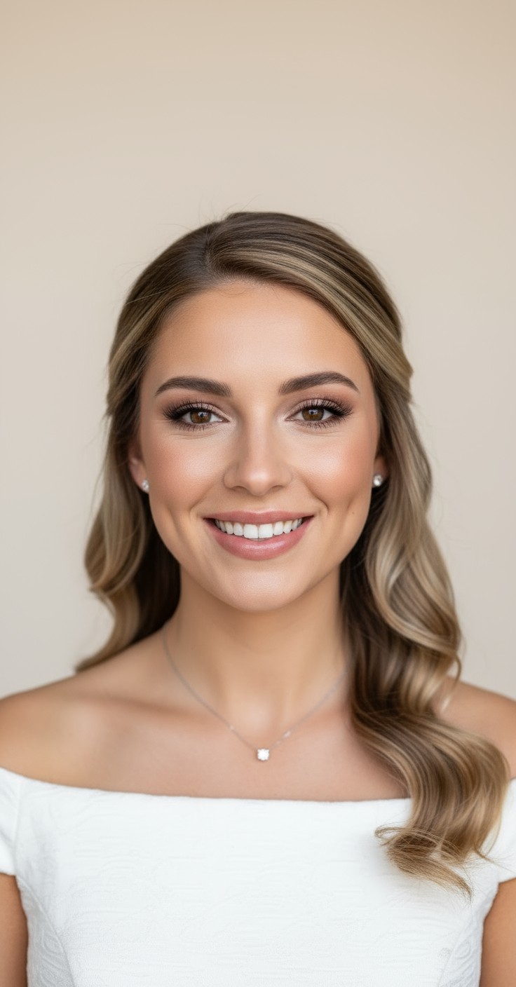 After Side Swept Curls Wedding